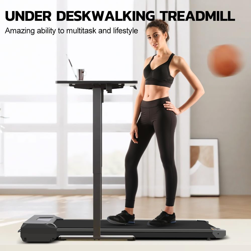 Under Desk Treadmill for Home Use Portable Treadmill Electric Walkstation with LED Display Remote Control, Walking Running Machine for Home Office Gym Use, Free Installation