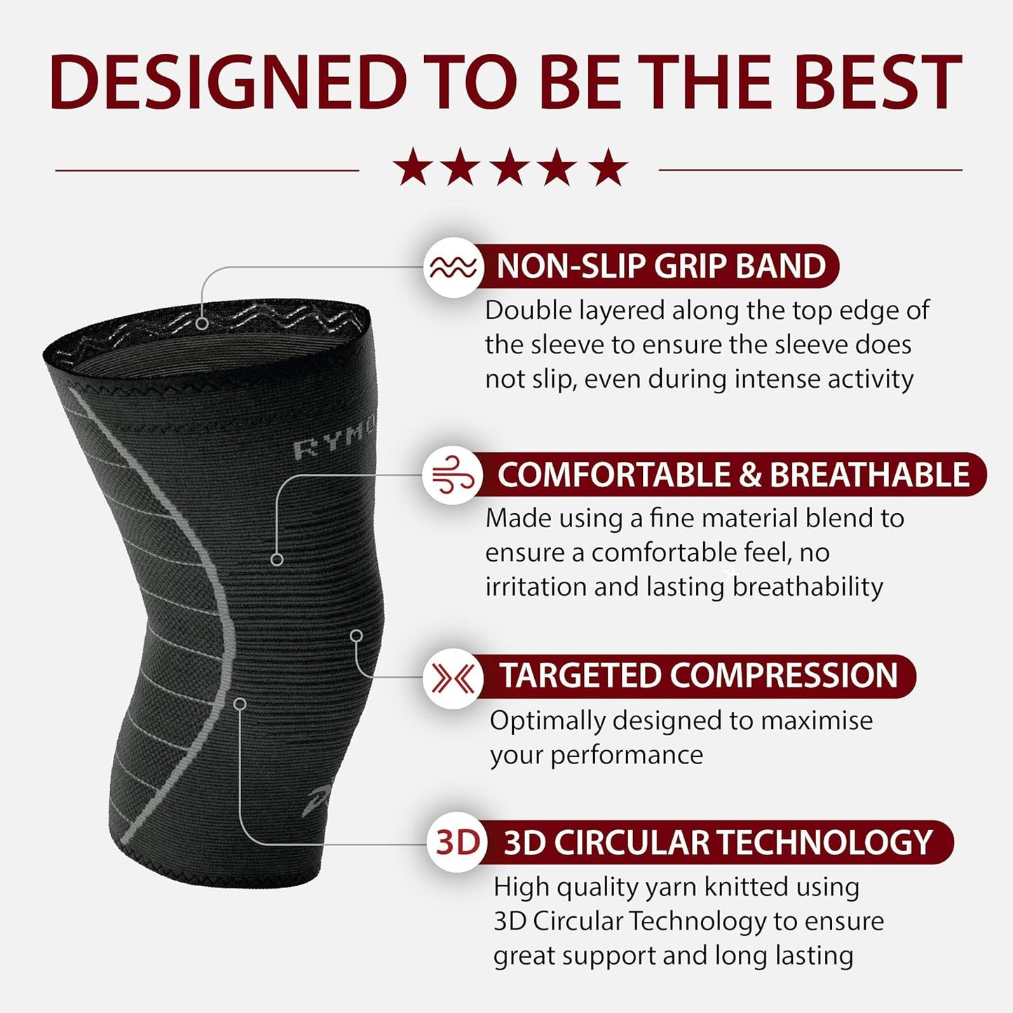 Knee Compression Sleeves for Men and Women  - Choice of Single or Pair