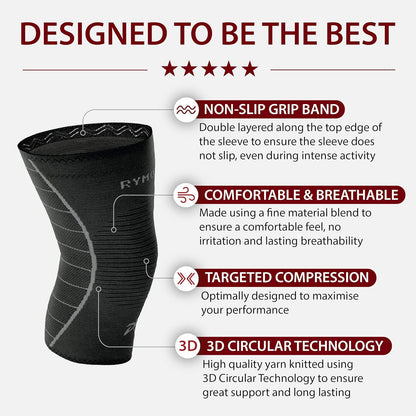 Knee Compression Sleeves for Men and Women  - Choice of Single or Pair
