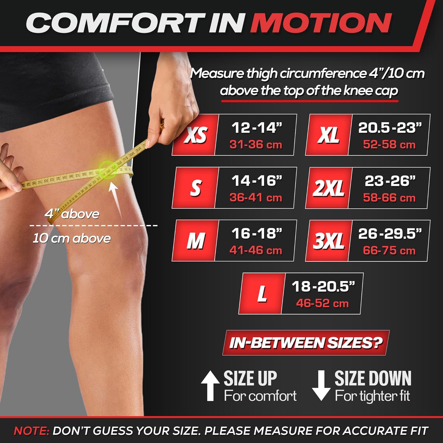 Knee Compression Sleeves for Men and Women  - Choice of Single or Pair