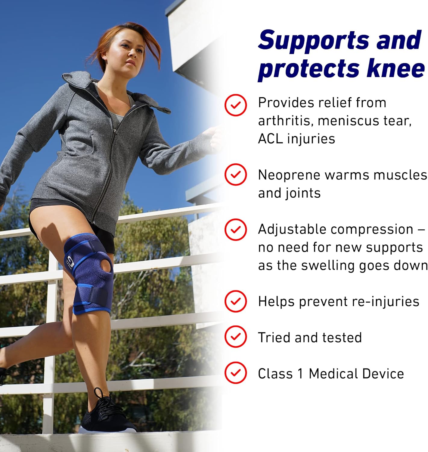 Open Patella Adjustable Knee Support- Knee Supports for Joint Pain Men and Women 