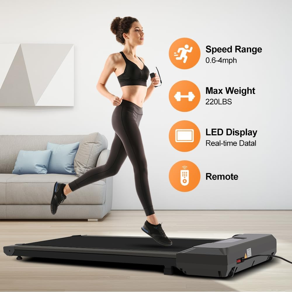 Under Desk Treadmill for Home Use Portable Treadmill Electric Walkstation with LED Display Remote Control, Walking Running Machine for Home Office Gym Use, Free Installation